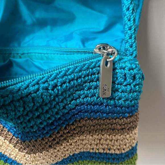 The Sak Crossbody Bag Chevron Blue Cream Braided Woven Coastal Beachy Classic - Picture 11 of 12
